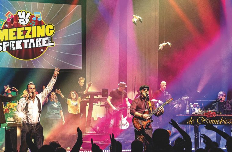 Affiche van Het Meezingspektakel in Castellum Theater Alphen aan den Rijn met De Wannebiezz en B!K D!EL